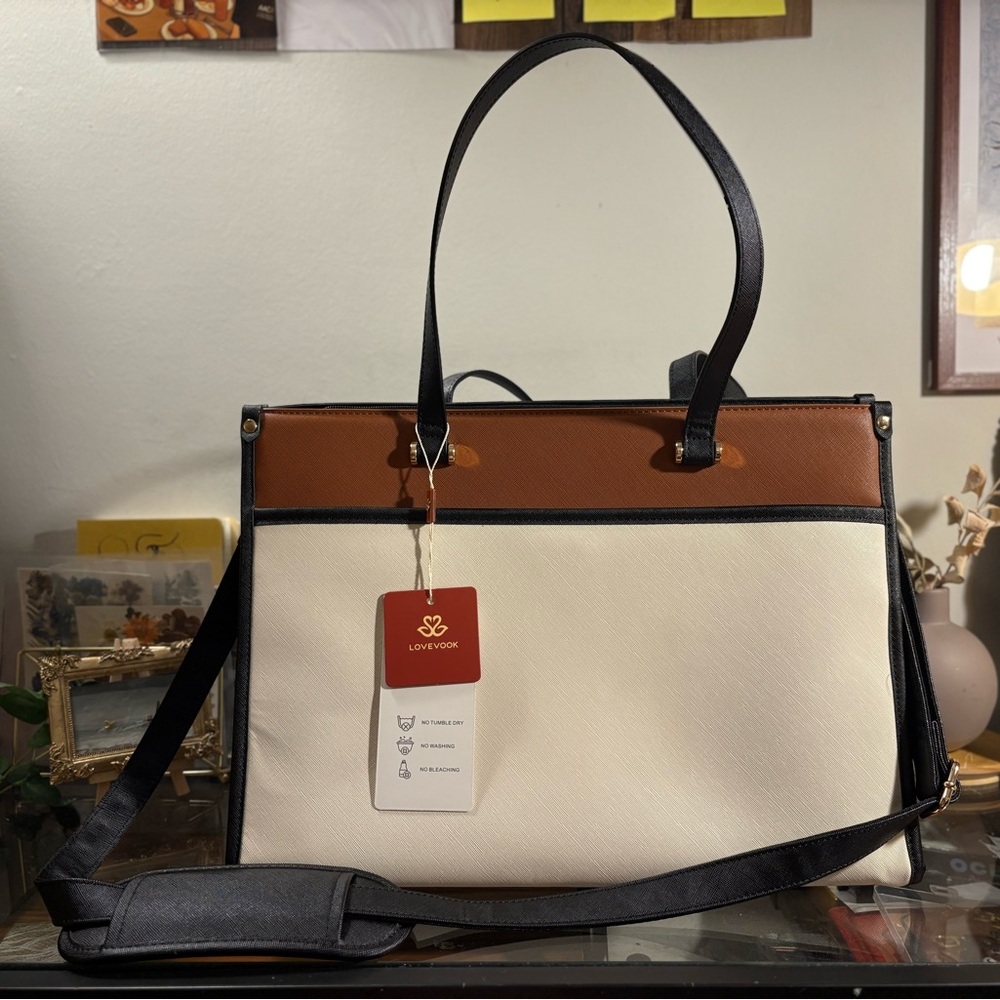 NWT LoveVook Professional Faux Leather Laptop Tote Bag - Picture 8 of 9